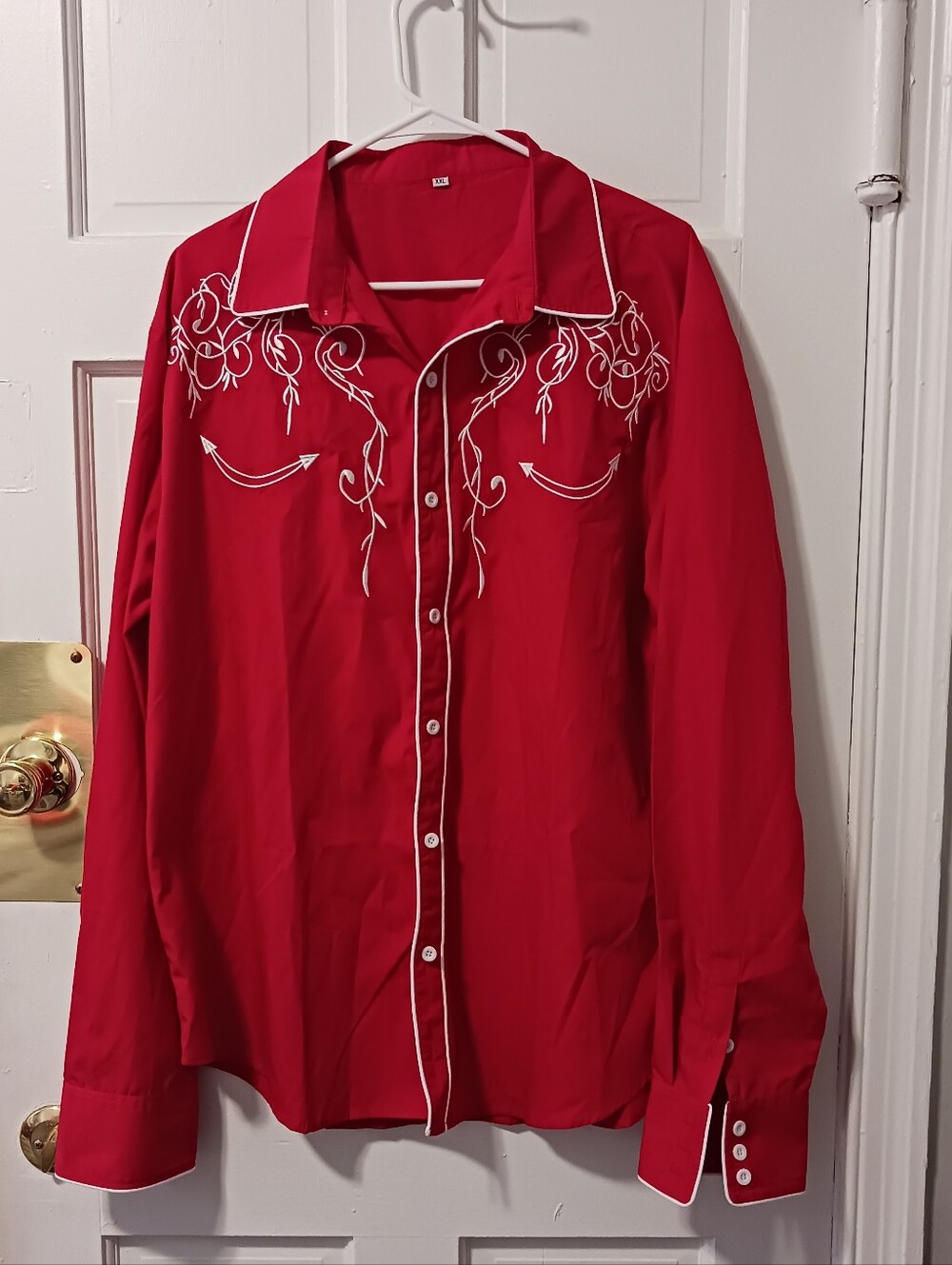 Cowboy Shirt Men's XXL Red with White Embroidery and Buttons Relaxed Fit NWOT